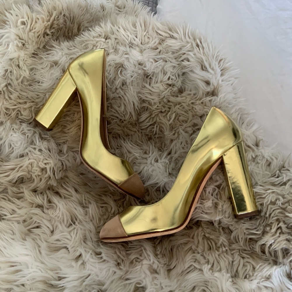 J. Crew Gold Pumps w/Satin Toe